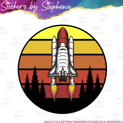 (s02-027) Retro Sunset Space Shuttle Graphic Iron-On Transfer or Sticker