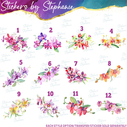(s02-270) Purple Pink Yellow Orchids Flowers Graphic Iron-On Transfer or Sticker