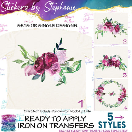 (s02-272) Burgundy Pink Roses Graphic Iron-On Transfer or Sticker