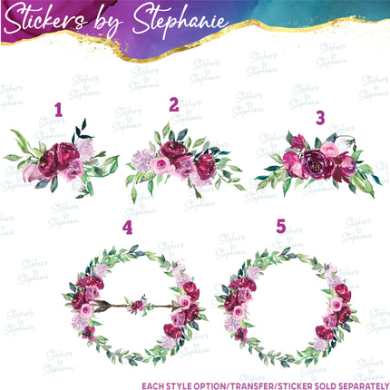 (s02-272) Burgundy Pink Roses Graphic Iron-On Transfer or Sticker