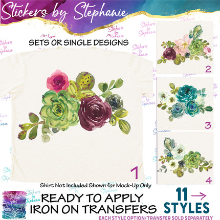 (s02-273) Cactus Flowers Succulents Graphic Iron-On Transfer or Sticker