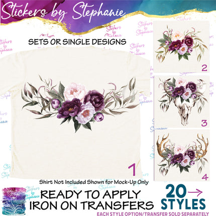 (s02-274) Blush Purple Roses Flowers Graphic Iron-On Transfer or Sticker