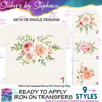 (s02-275) Blush Pink Roses Flowers Graphic Iron-On Transfer or Sticker