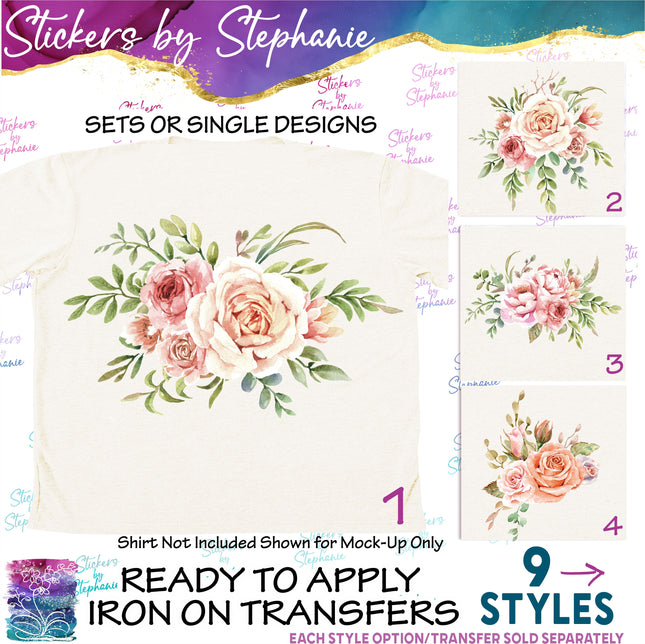 (s02-275) Blush Pink Roses Flowers Graphic Iron-On Transfer or Sticker