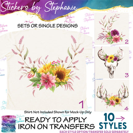 (s02-276) Sunflowers Dahlias Flowers Graphic Iron-On Transfer or Sticker