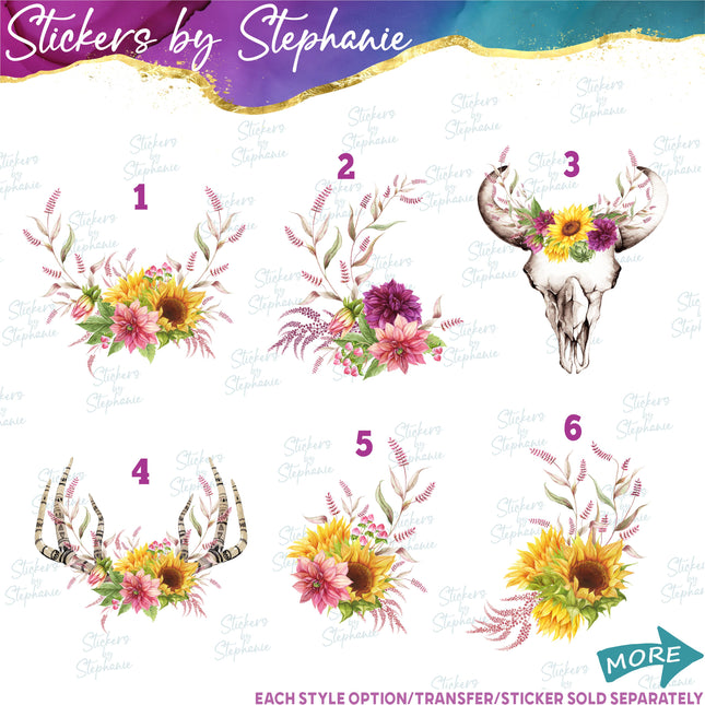 (s02-276) Sunflowers Dahlias Flowers Graphic Iron-On Transfer or Sticker