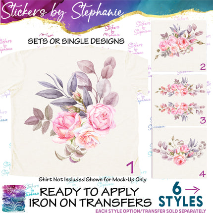 (s02-277) Blush Roses Flowers Graphic Iron-On Transfer or Sticker