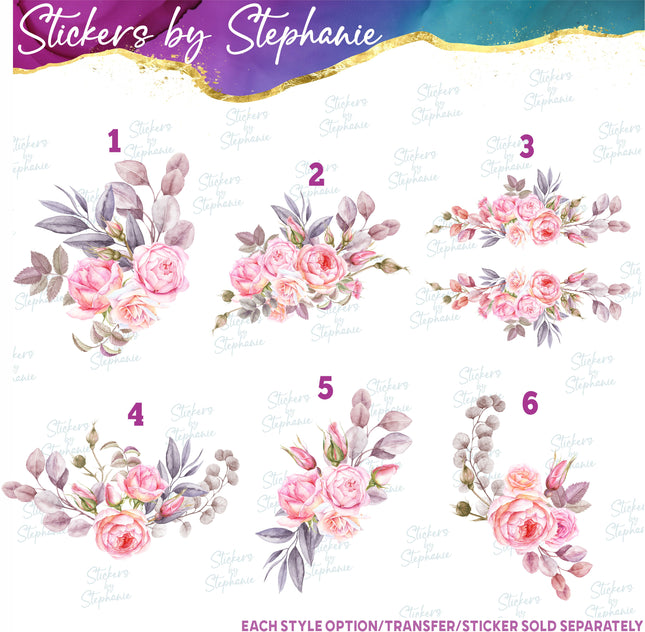 (s02-277) Blush Roses Flowers Graphic Iron-On Transfer or Sticker