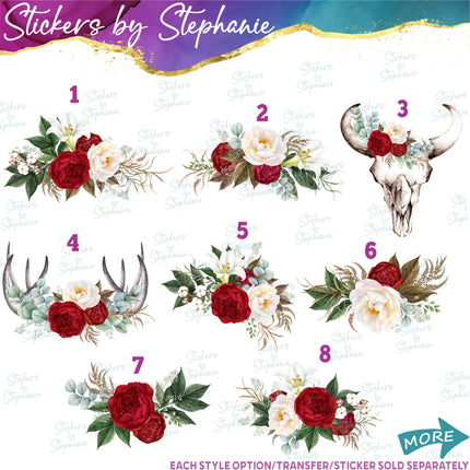 (s02-278) Red White Roses Flowers Graphic Iron-On Transfer or Sticker