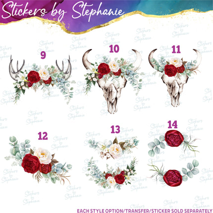 (s02-278) Red White Roses Flowers Graphic Iron-On Transfer or Sticker