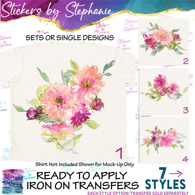 (s02-279) Pink Flowers Graphic Iron-On Transfer or Sticker