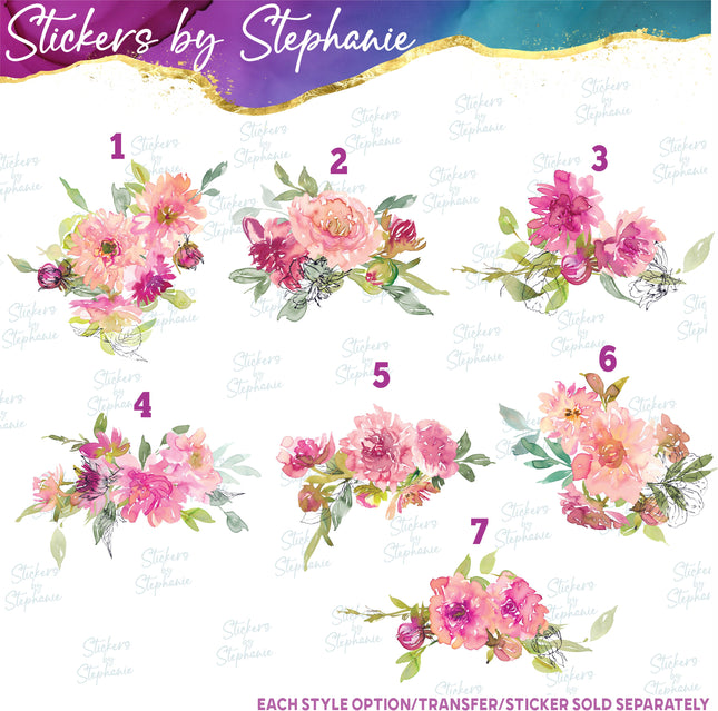 (s02-279) Pink Flowers Graphic Iron-On Transfer or Sticker