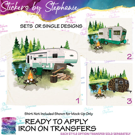 (s02-028) Camper Trailer Watercolor Graphic Iron-On Transfer or Sticker