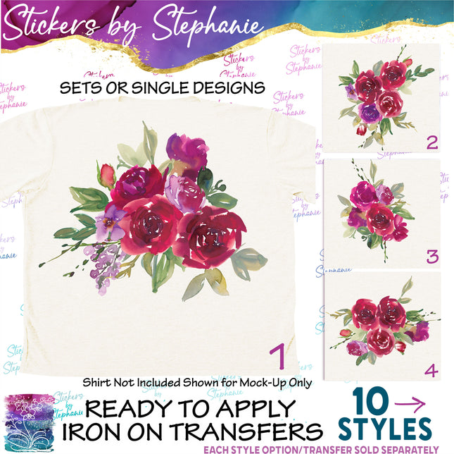 (s02-280) Red Roses Flowers Graphic Iron-On Transfer or Sticker