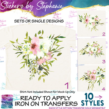 (s02-281) Blush Roses Flowers Graphic Iron-On Transfer or Sticker