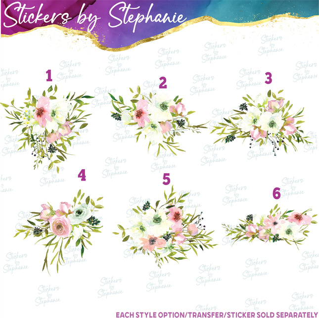 (s02-281) Blush Roses Flowers Graphic Iron-On Transfer or Sticker