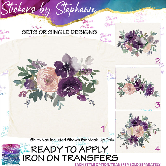 (s02-282) Purple Flowers Graphic Iron-On Transfer or Sticker