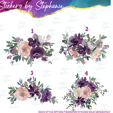 (s02-282) Purple Flowers Graphic Iron-On Transfer or Sticker