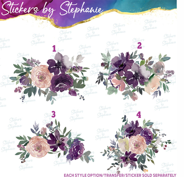 (s02-282) Purple Flowers Graphic Iron-On Transfer or Sticker