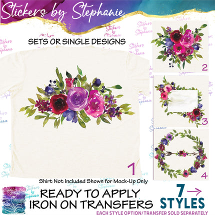 (s02-283) Flowers Roses Watercolor Graphic Iron-On Transfer or Sticker