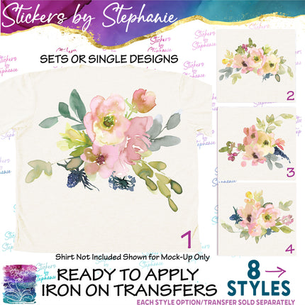 (s02-285) Blush Pink Flowers Roses Graphic Iron-On Transfer or Sticker