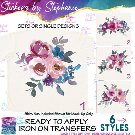 (s02-286) Mauve Pink Flowers Roses Graphic Iron-On Transfer or Sticker