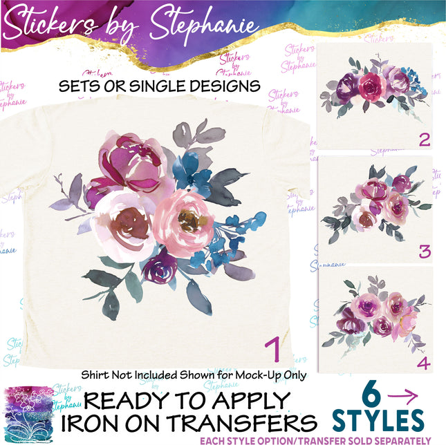 (s02-286) Mauve Pink Flowers Roses Graphic Iron-On Transfer or Sticker