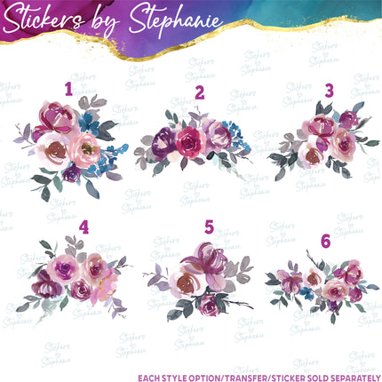 (s02-286) Mauve Pink Flowers Roses Graphic Iron-On Transfer or Sticker