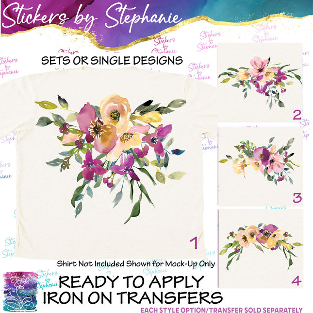 (s02-287) Purple Yellow Flowers Graphic Iron-On Transfer or Sticker