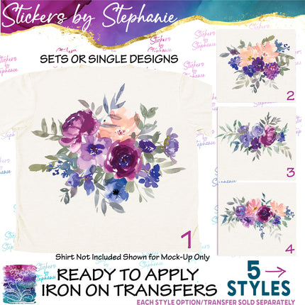 (s02-289) Purple Blush Flowers Roses Graphic Iron-On Transfer or Sticker