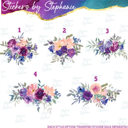 (s02-289) Purple Blush Flowers Roses Graphic Iron-On Transfer or Sticker