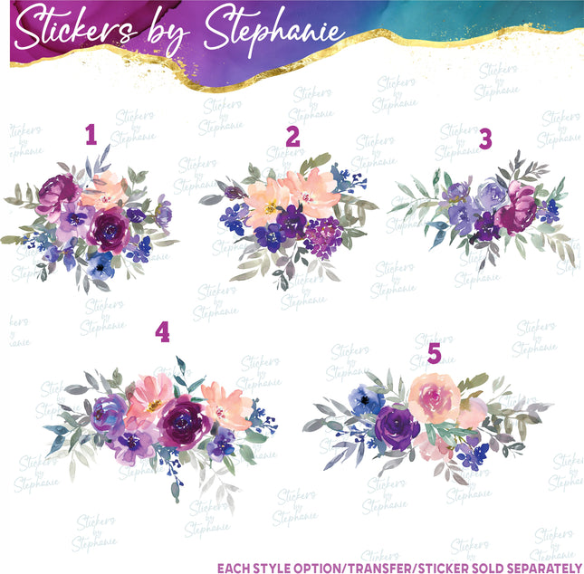 (s02-289) Purple Blush Flowers Roses Graphic Iron-On Transfer or Sticker