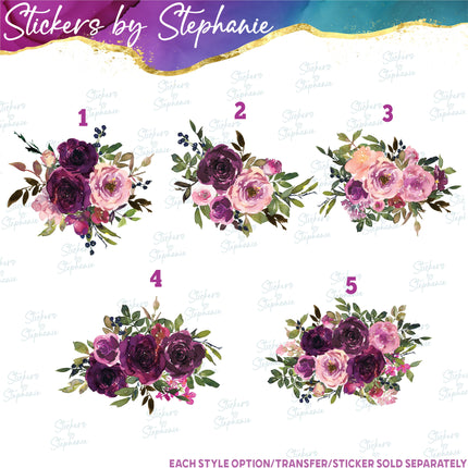 (s02-290) Pink Burgundy Roses Flowers Graphic Iron-On Transfer or Sticker