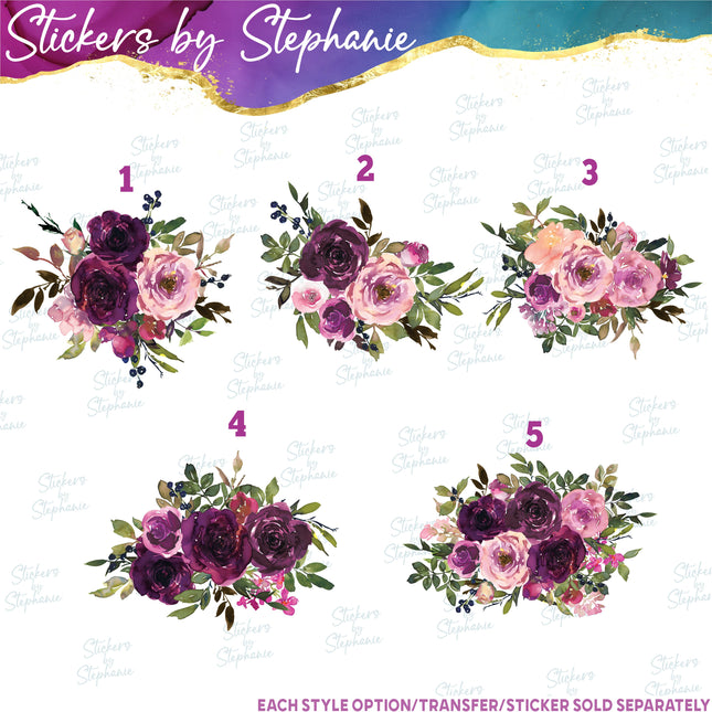 (s02-290) Pink Burgundy Roses Flowers Graphic Iron-On Transfer or Sticker