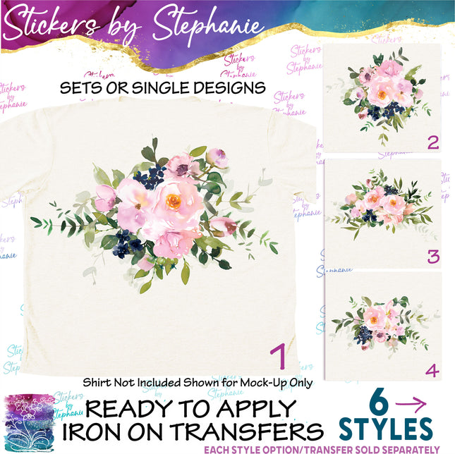 (s02-291) Blush Pink Roses Flowers Graphic Iron-On Transfer or Sticker