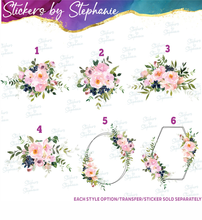 (s02-291) Blush Pink Roses Flowers Graphic Iron-On Transfer or Sticker