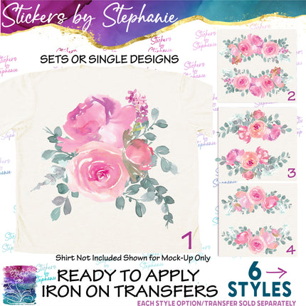 (s02-292) Pink Roses Flowers Graphic Iron-On Transfer or Sticker