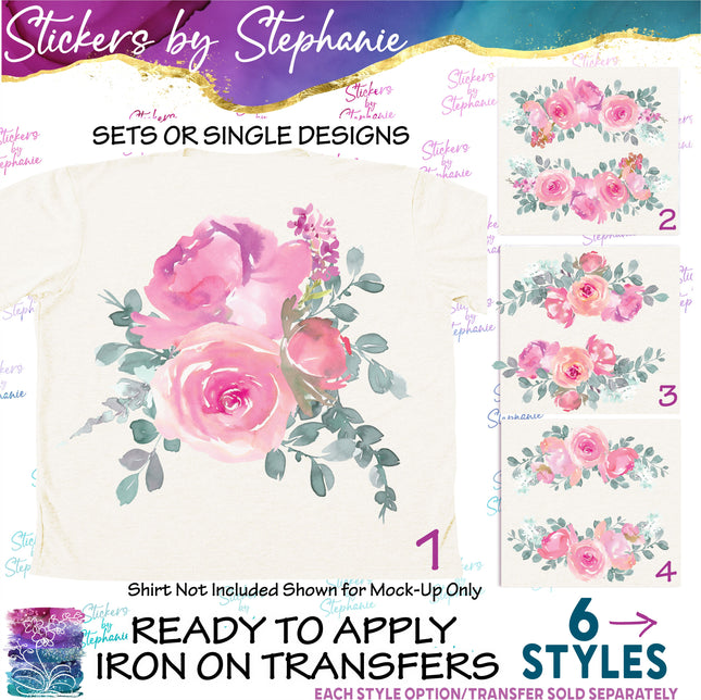 (s02-292) Pink Roses Flowers Graphic Iron-On Transfer or Sticker