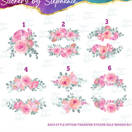 (s02-292) Pink Roses Flowers Graphic Iron-On Transfer or Sticker
