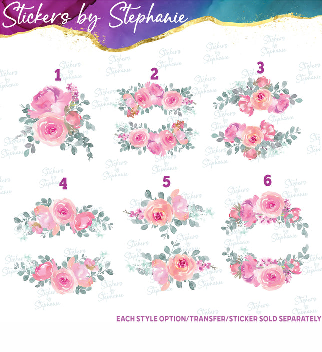 (s02-292) Pink Roses Flowers Graphic Iron-On Transfer or Sticker