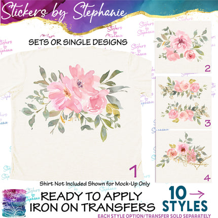 (s02-293) Blush Pink Flowers Graphic Iron-On Transfer or Sticker
