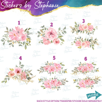 (s02-293) Blush Pink Flowers Graphic Iron-On Transfer or Sticker