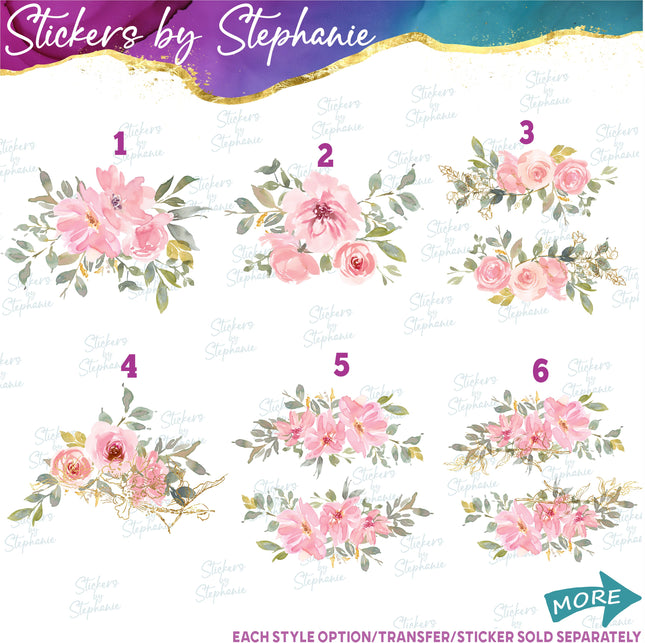 (s02-293) Blush Pink Flowers Graphic Iron-On Transfer or Sticker