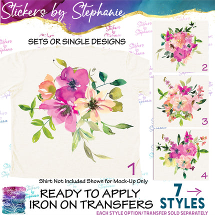 (s02-294) Pink Flowers Graphic Iron-On Transfer or Sticker