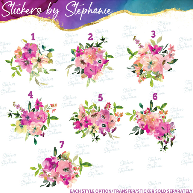 (s02-294) Pink Flowers Graphic Iron-On Transfer or Sticker