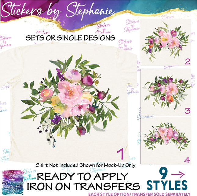 (s02-295) Purple Flowers Graphic Iron-On Transfer or Sticker