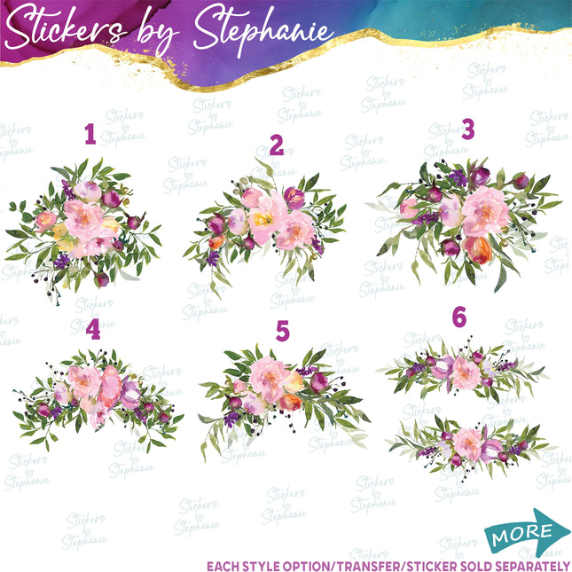 (s02-295) Purple Flowers Graphic Iron-On Transfer or Sticker