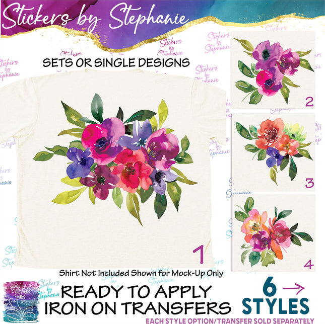 (s02-296) Purple Red Orange Flowers Graphic Iron-On Transfer or Sticker