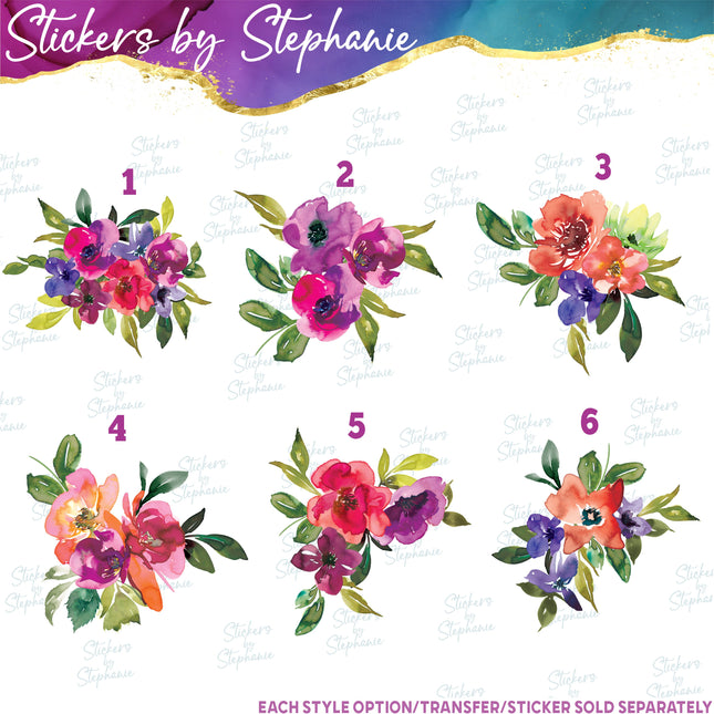 (s02-296) Purple Red Orange Flowers Graphic Iron-On Transfer or Sticker