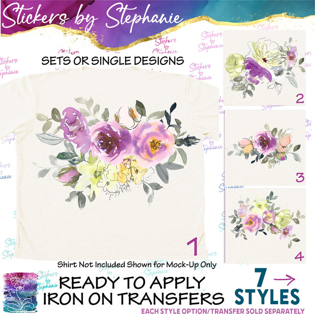 (s02-297) Purple Yellow Flowers Graphic Iron-On Transfer or Sticker
